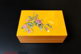 Yellow rectangle lacquer business card box with rose pattern  10*7*H4 cm
